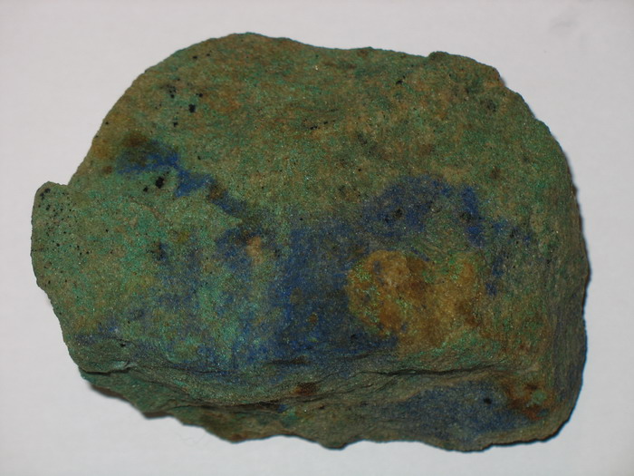 Malachite (green) and azurite (blue) in sandstone from Wood Mine Malachite (green) and azurite (blue) in sandstone from Wood Mine
